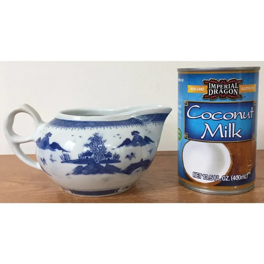 Vintage Antique Oriental Delft Flow Blue Made in China Chinese Porcelain Creamer